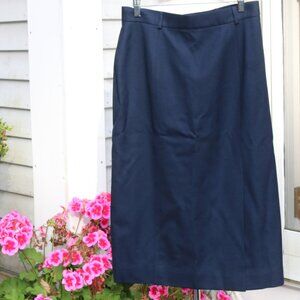 Vintage Talbots Petites Navy Blue Wool Lined Front Side Slit Midi Skirt Sz 14P